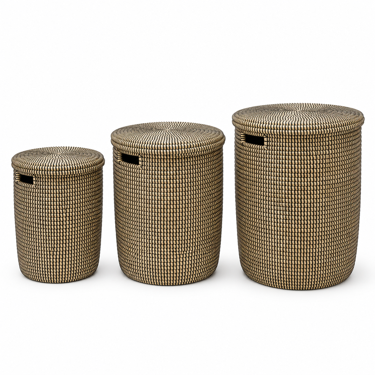 Basket / wicker table, cylindrical, white from Senegal