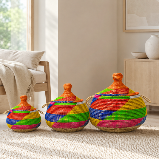 Natural chubby ball basket with lid