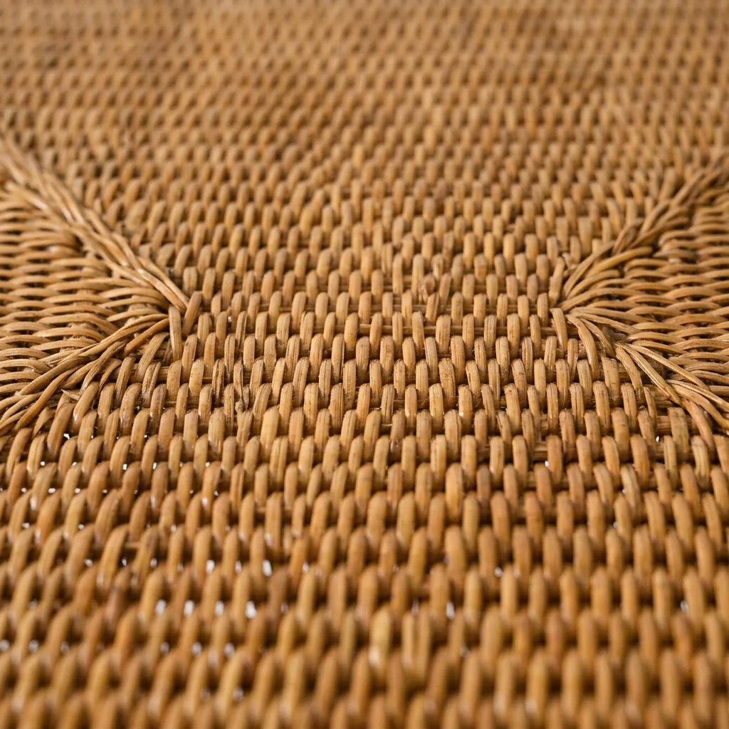 Bord i naturlig rattan i cognac farve