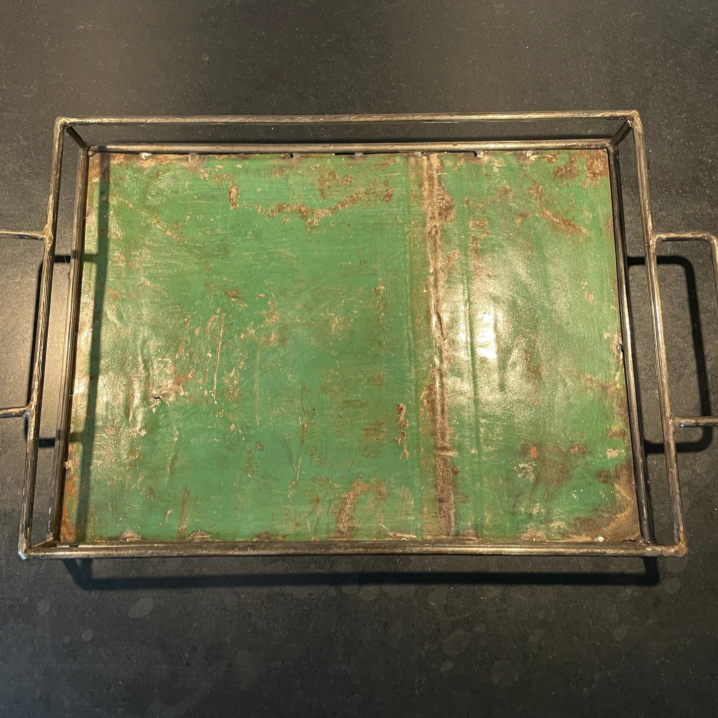 Serving tray in recycled metal. Handmade and Fair Trade from Burkina Faso