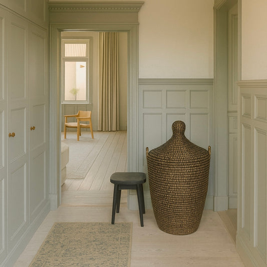 Vasketøjskurv. Sort med låg. Fair Trade, Senegal