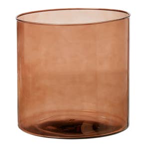 Glaslanterne i cognacfarvet cylinderform med åben top, ca. D25 x H25 cm