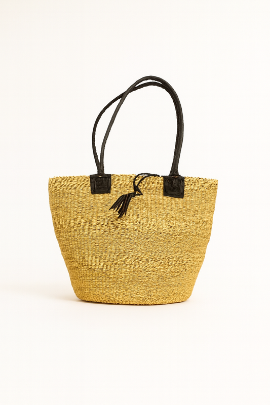 Skuldertaske med læderstrop, naturfarvet, Fair Trade, fra Ghana