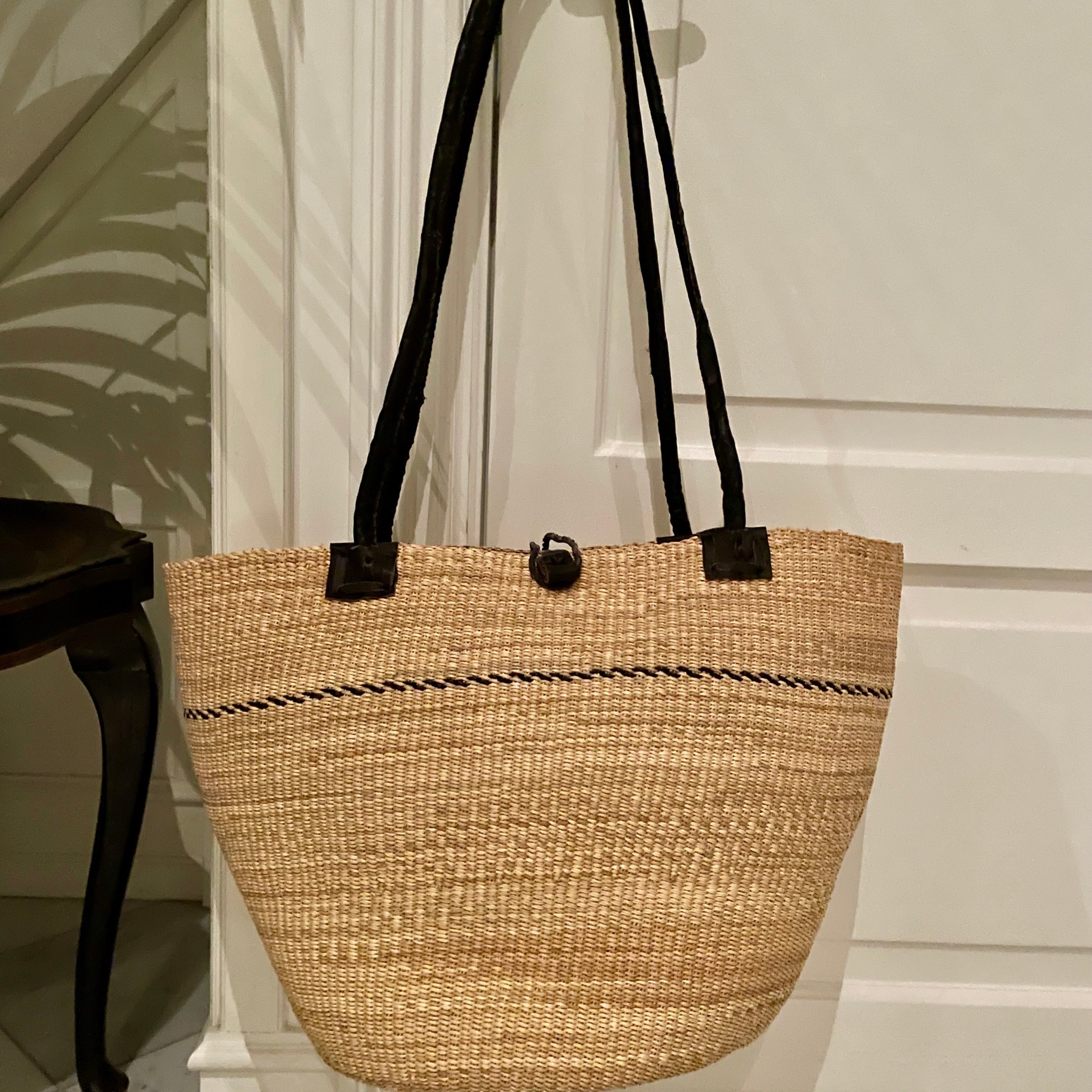 Offers Large Bolga Bag made of elephant grass and leather - beach bag