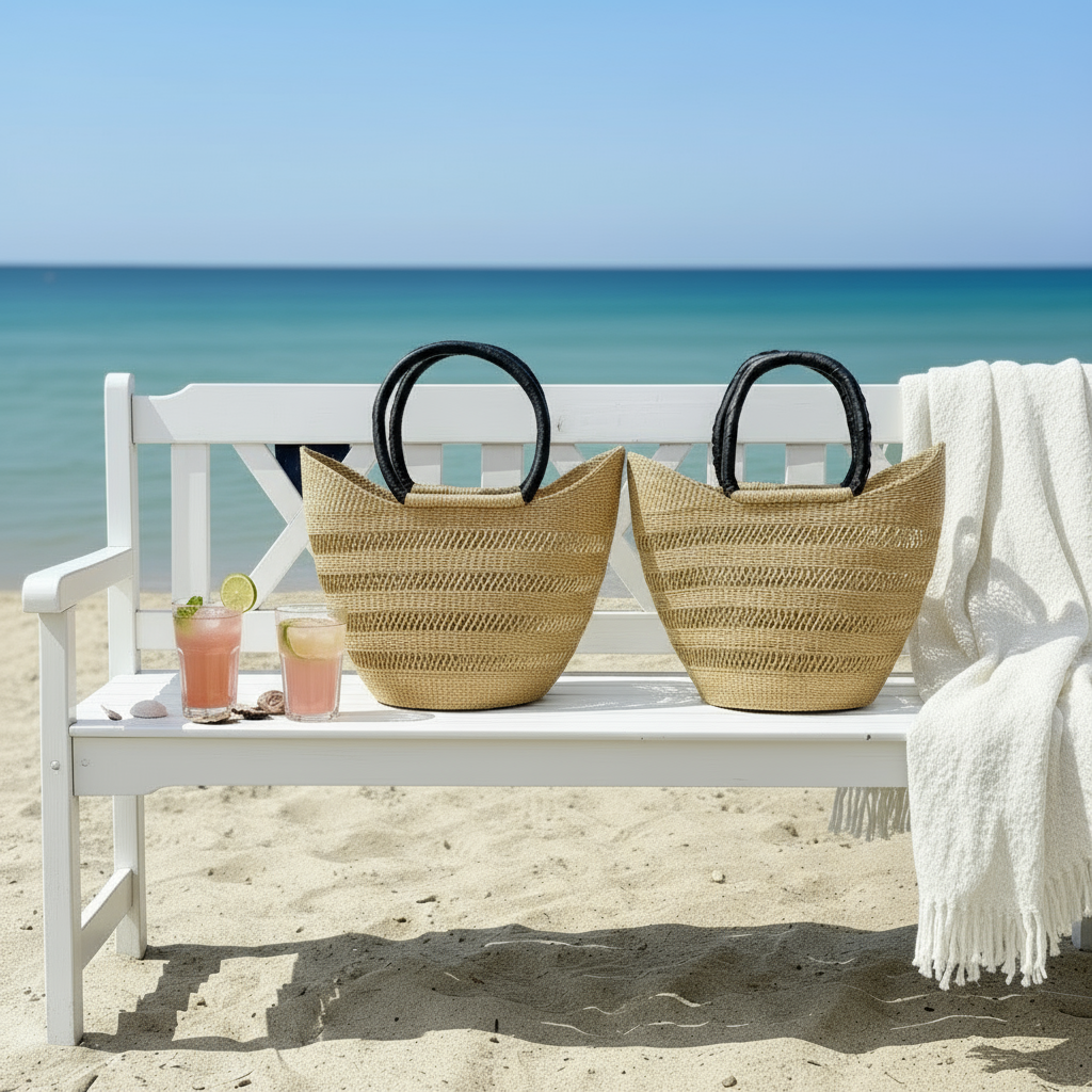 Kurvetaske i natur, Fair Trade, Ghana