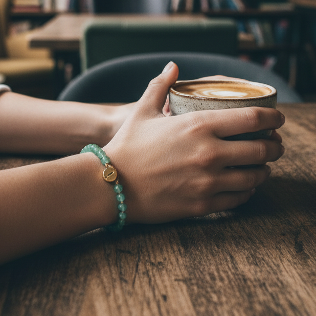 Armbånd i perler, lys grøn