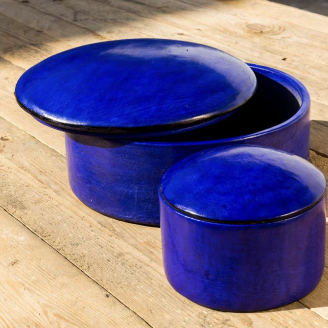 Skindæske i blå, to størrelser. Fair Trade fra Burkina Faso