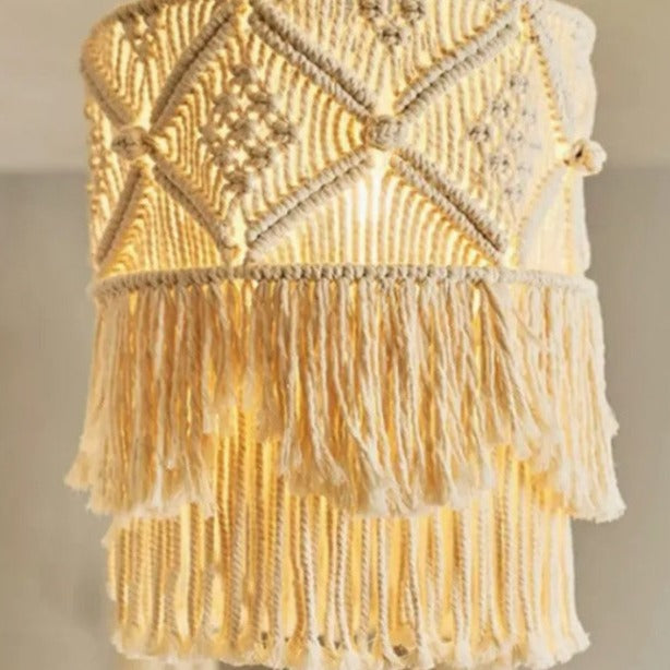 Lampshade in Bohemian style. Woven in light natural cotton. Fair Trade from Cameroon