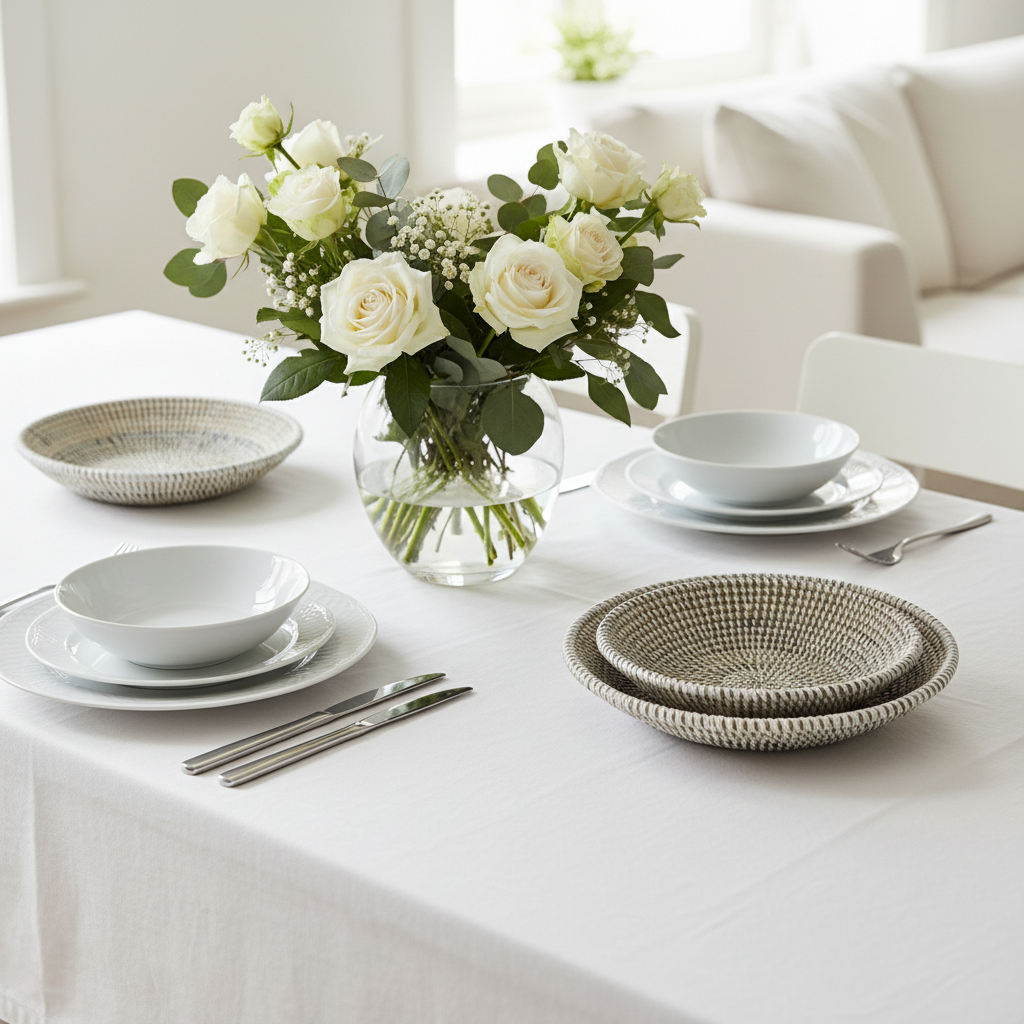 Brødbakke, hvid. Håndvævet. Fair Trade fra Senegal