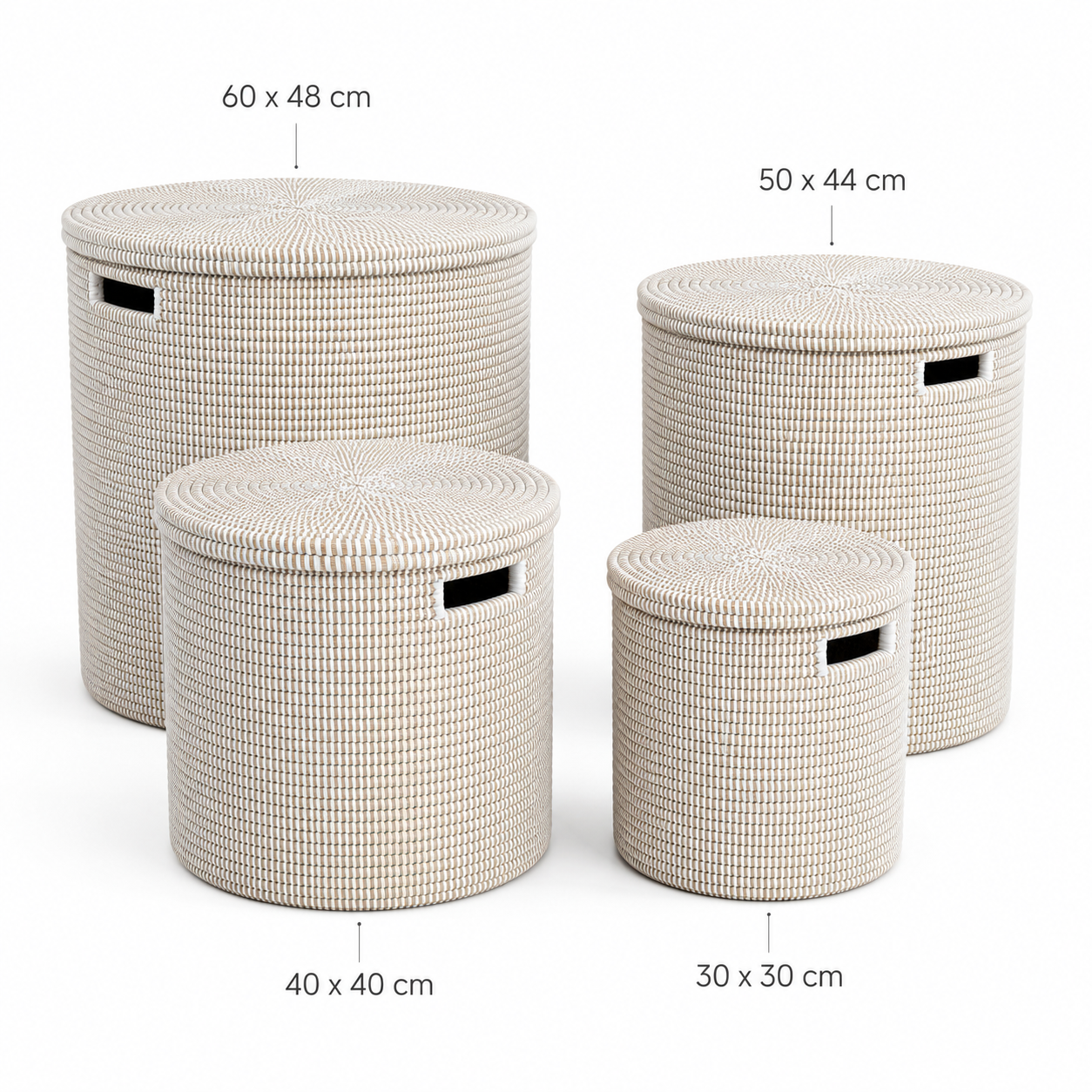 Basket / wicker table, cylindrical, white from Senegal