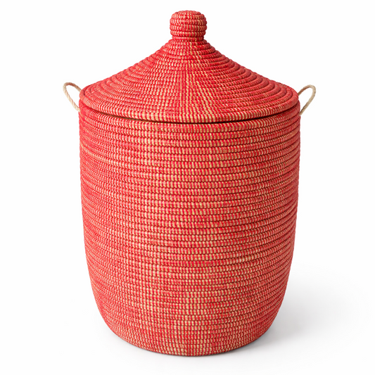 Rød vasketøjskurv med låg. Fair Trade, Senegal