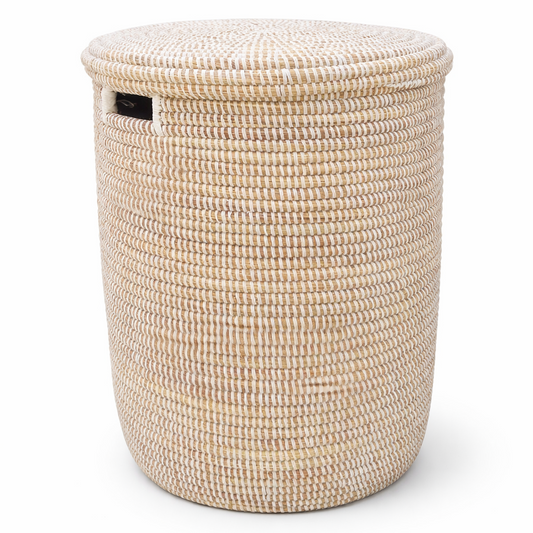 Kurv / kurvebord, cylinderformet, hvid fra Senegal