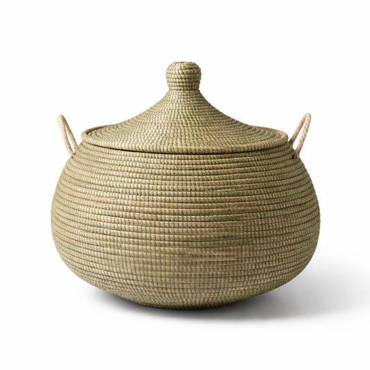 Buttede ball baskets (Ndaa) med låg,army grøn. Fair Trade, Senegal