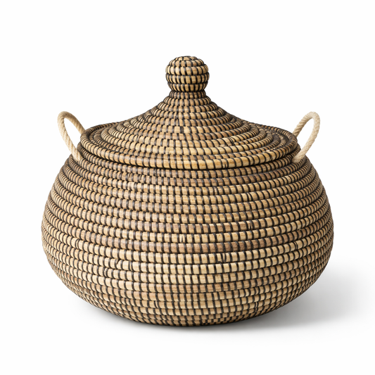 Buttede ball baskets (Ndaa) med låg, Sort, Fair Trade fra Senegal