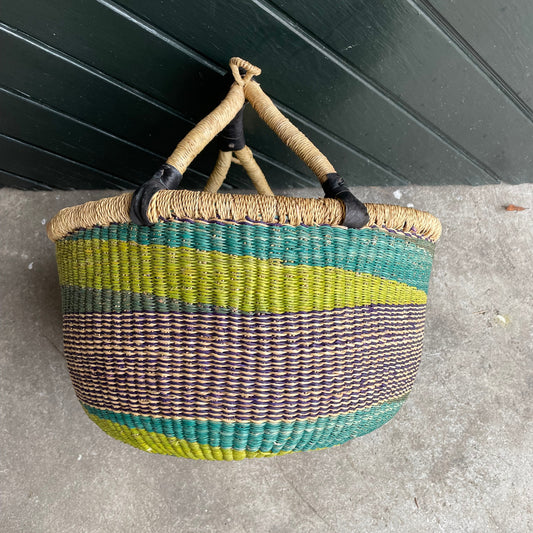 Bolga basket, orange/green striped, handwoven, only one of each. Fair Trade, Ghana