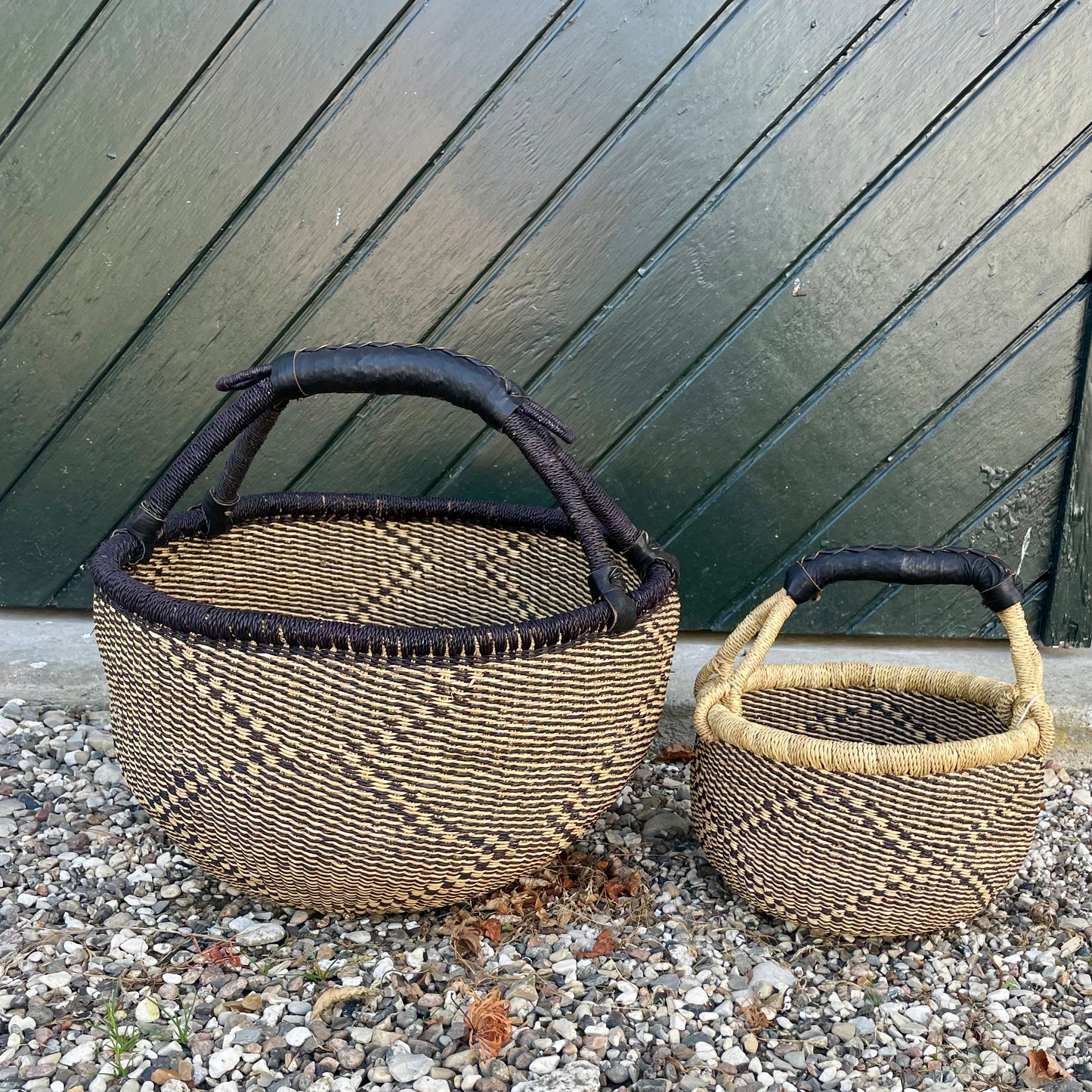 Bolga basket, traditional pattern (black/natural). Fair Trade, Ghana