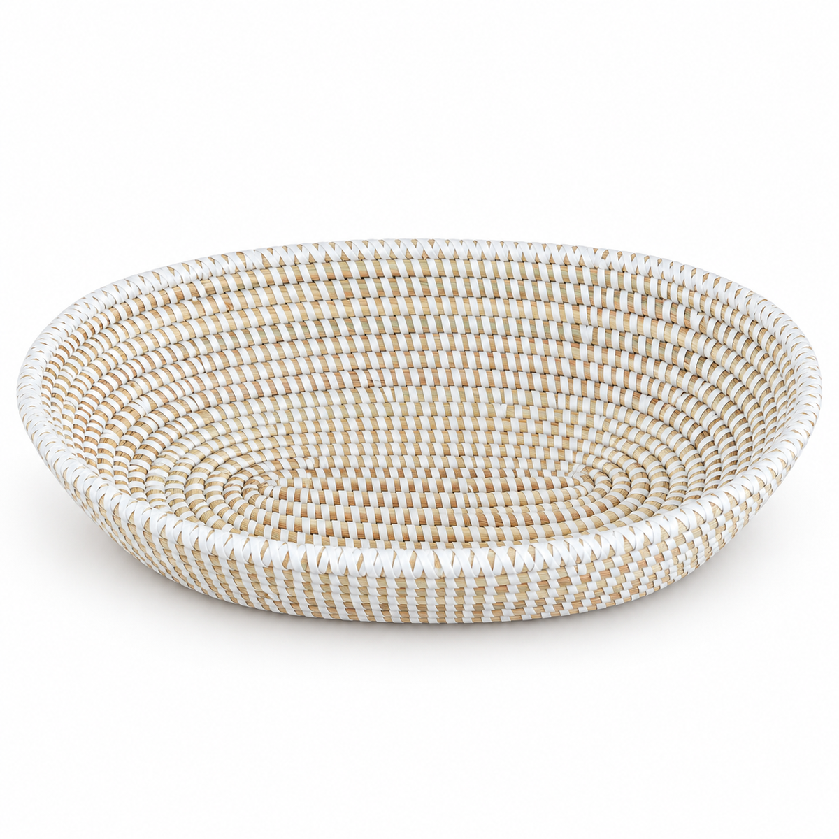 Oval brødkurv i hvidt flet, oval skålform
