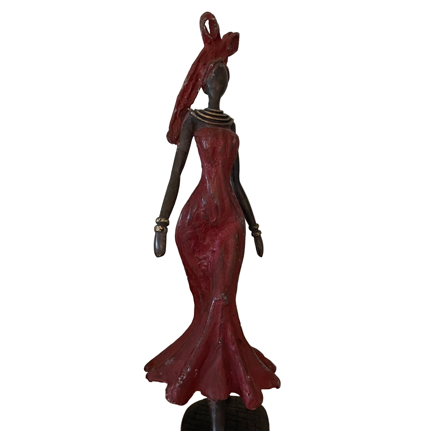 Messingkunst, 'Power Woman' i rød kjole, 35-37 cm, Fair Trade, Burkina Faso
