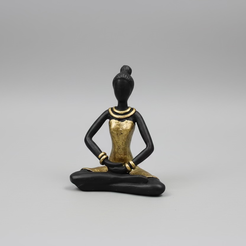 Woman with hat – bronze sculpture by the Burkinabe artist Soré, pastel green dress, size 16 cm