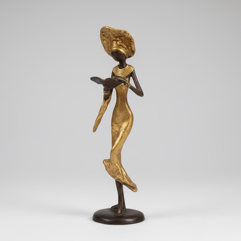 Woman with book – bronze sculpture, gold dress, size 25 cm