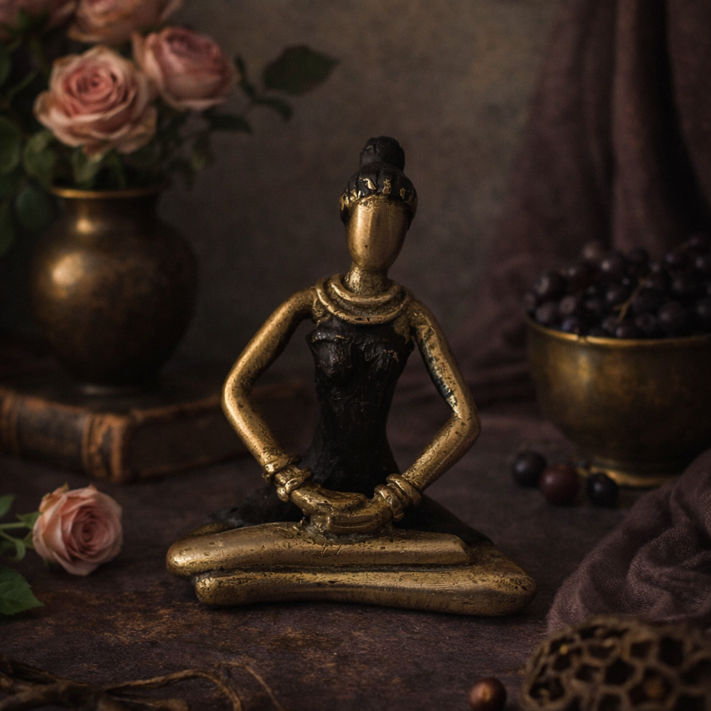 Yoga kvinde – bronzeskulptur, sort, str. 9 cm