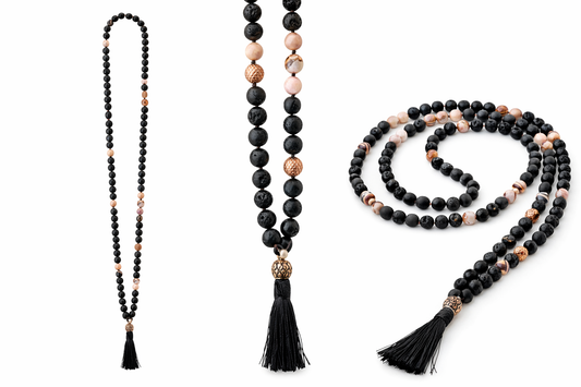 Mala pearl necklace, Lava and Picasso stones