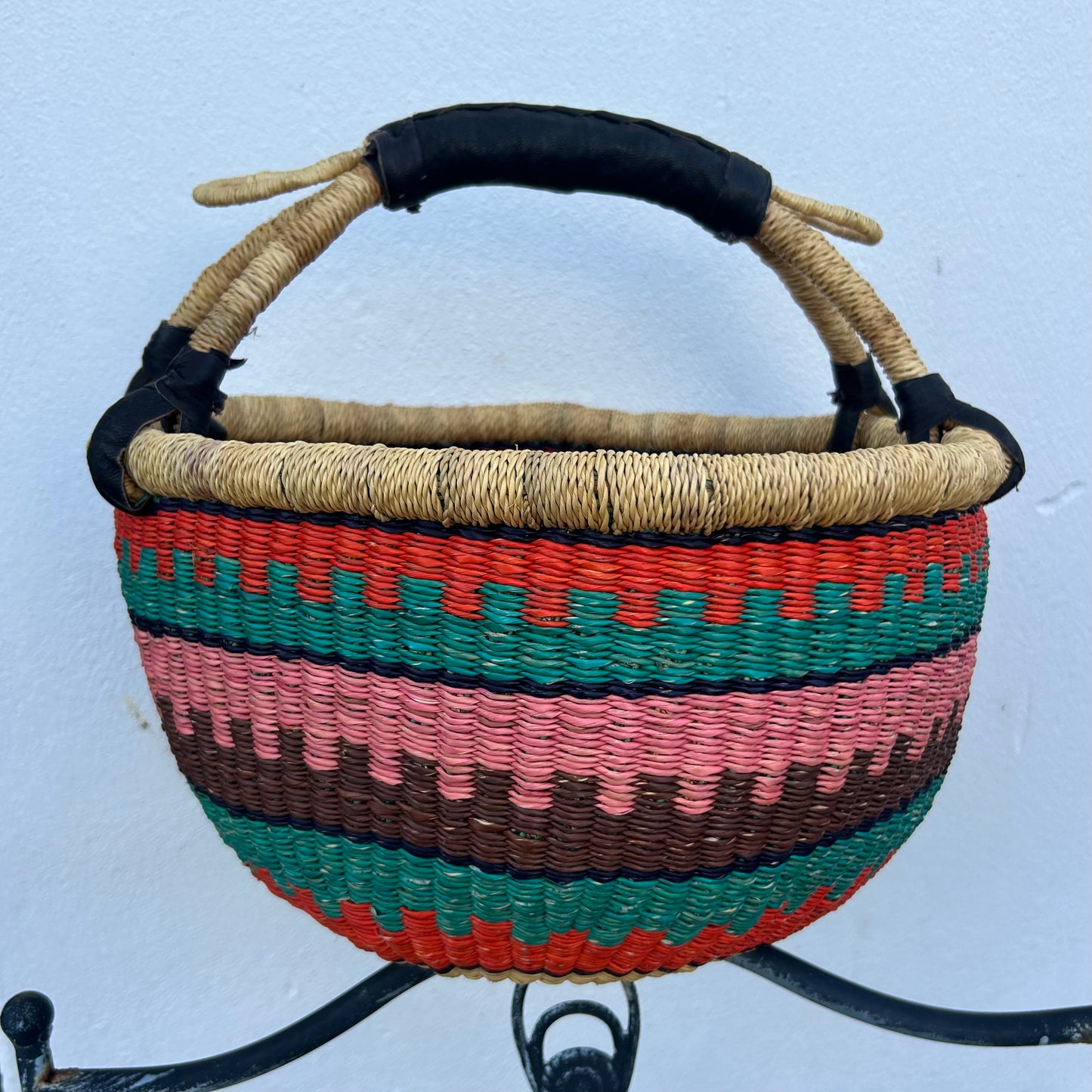 Bolga basket, multi colored pattern, only one of each. Fair Trade, Ghana