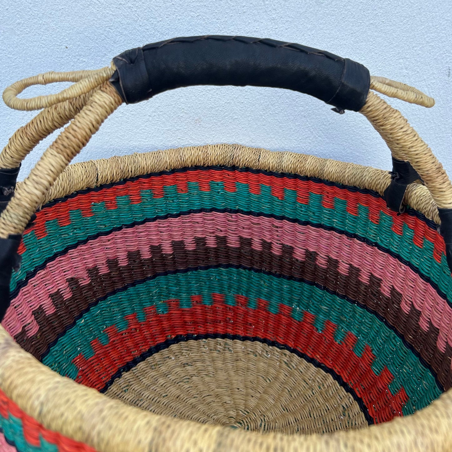 Bolga basket, multi colored pattern, only one of each. Fair Trade, Ghana