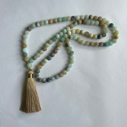 Mala pearl necklace, Agate stone