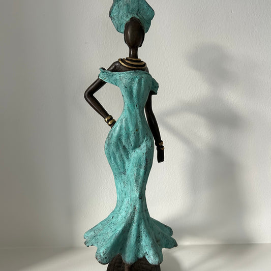 Messingkunst, 'Power Woman' i turkis, 35-37 cm, Fair Trade, Burkina Faso