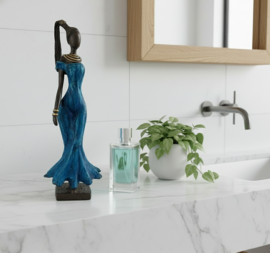 Messingkunst, 'Power Woman' i blå & langt hår, 35-37 cm, Fair Trade, Burkina Faso