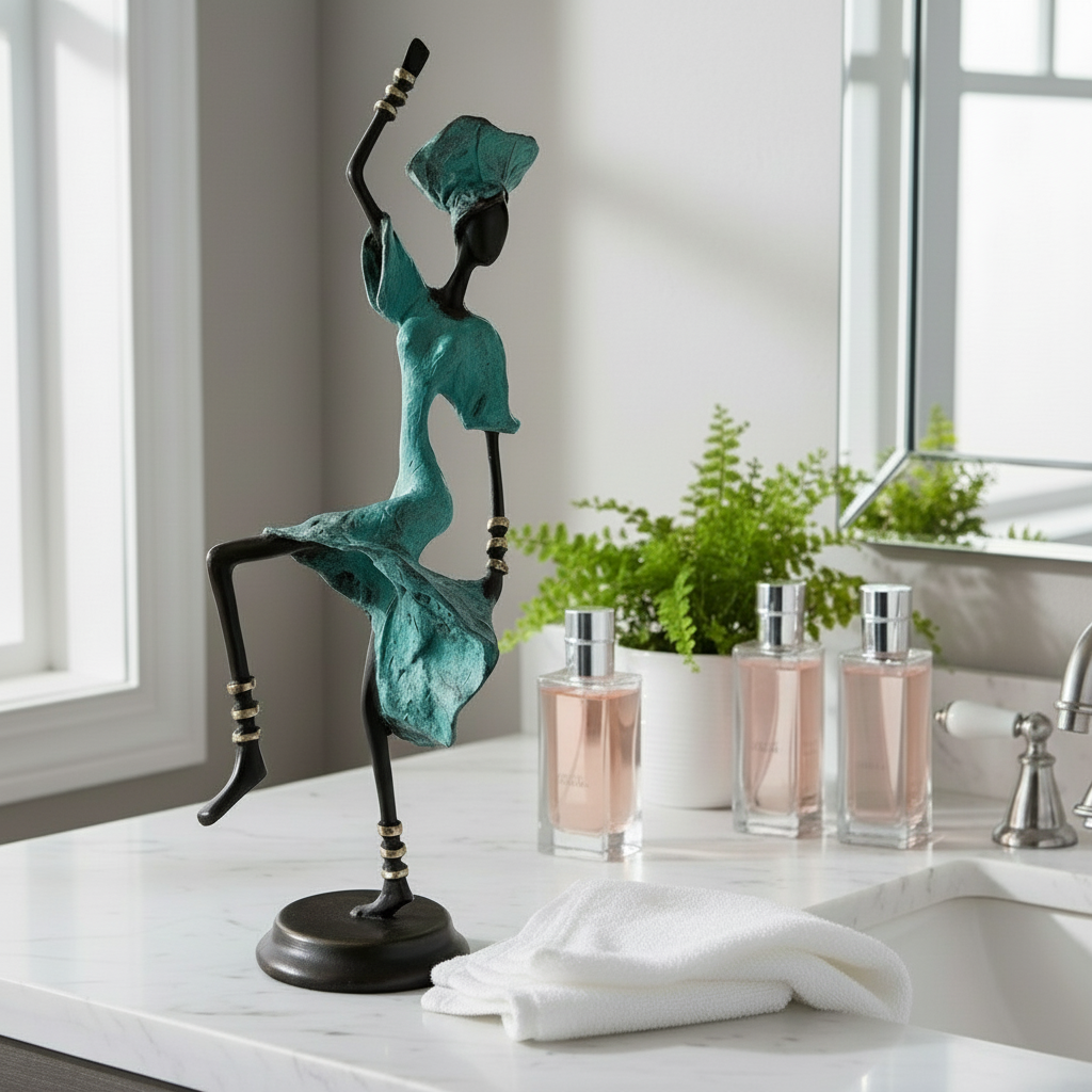 Messingkunst, 'Free spirit' i turkis, 30-36 cm. Fair Trade, Burkina Faso