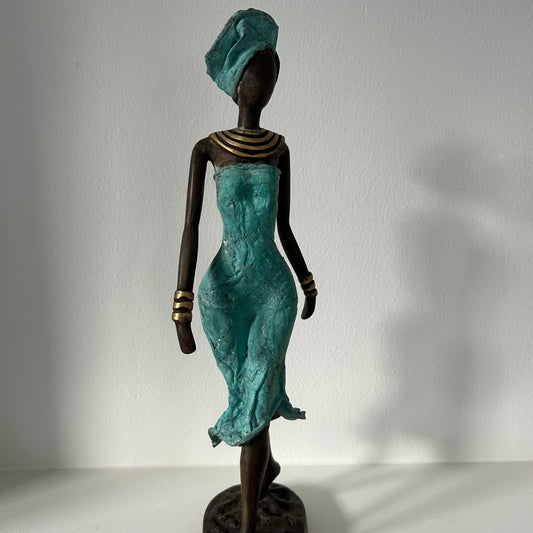 Messingkunst, 'Power Woman' i turkis, 35-37 cm, Fair Trade, Burkina Faso