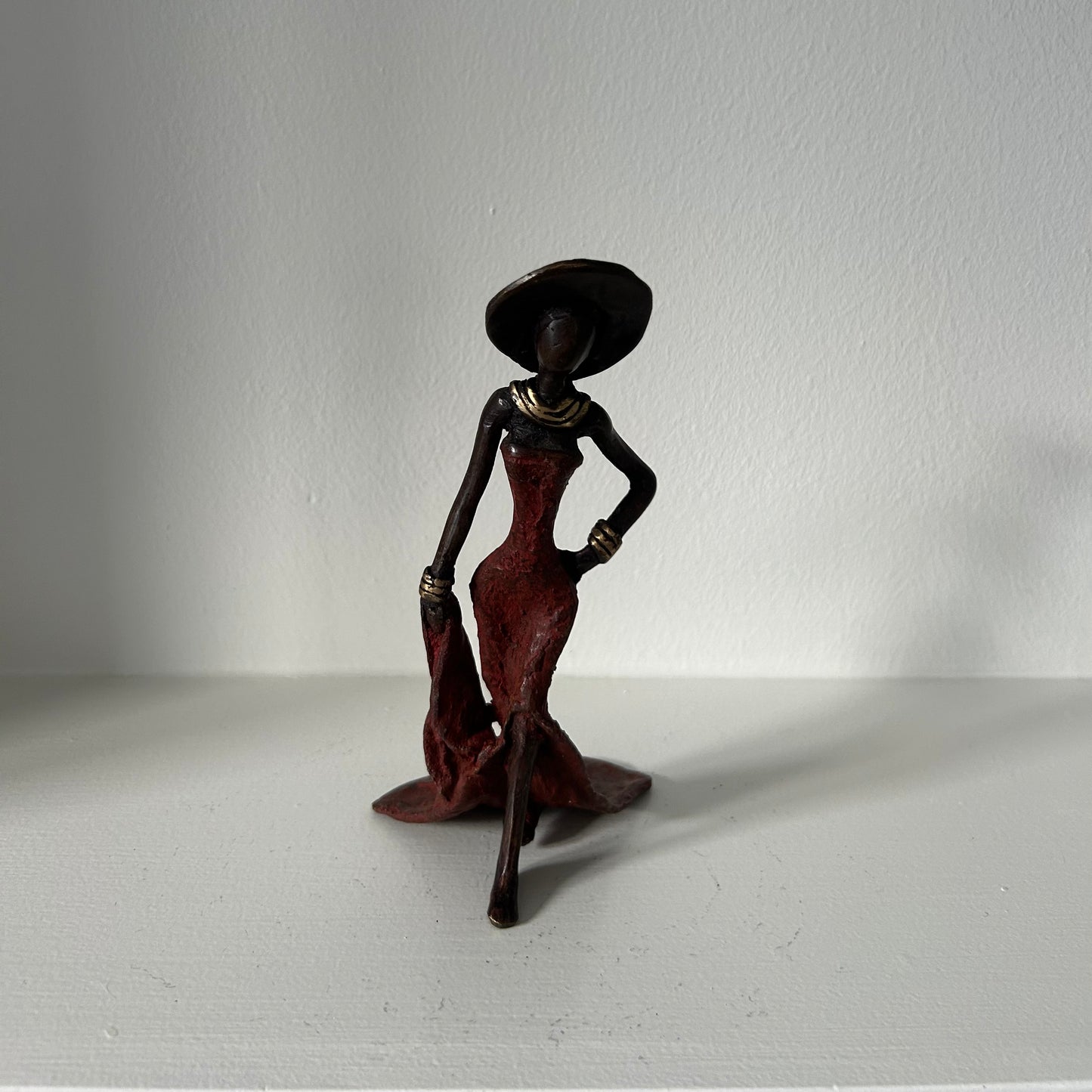 Brass art, 15-17cm &amp; red. Recycled brass from Burkina Faso, Fair Trade