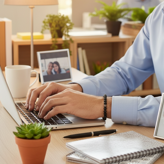 Armbånd til mænd, polerede lavasten og fem grå agater