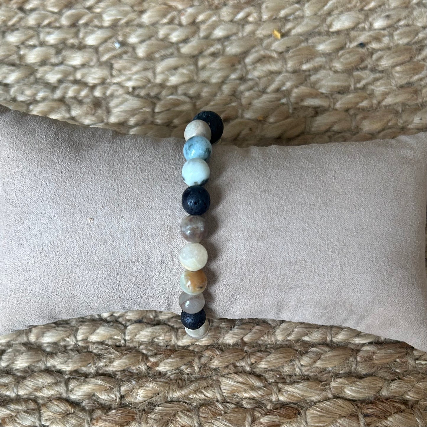 Men's bracelet, polished agate and lava stones