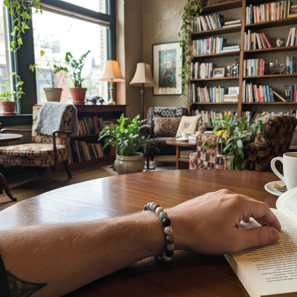 Armbånd til mænd, polerede agat- og lavasten