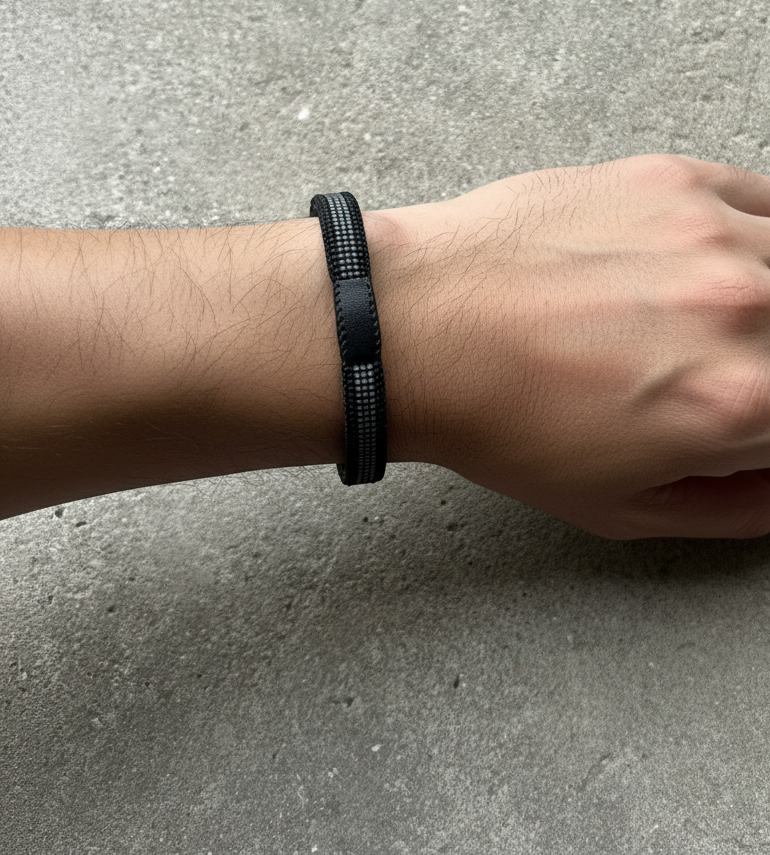 Armbånd til mænd, læder med sort/grå perler