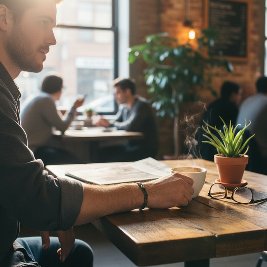 Armbånd til mænd, læder med army grønne perler