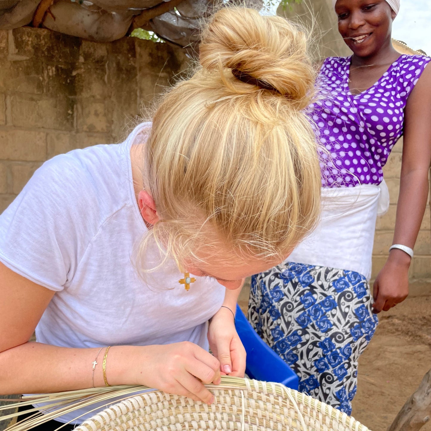 White laundry basket, hand-woven with Senegal lid. Fair Trade