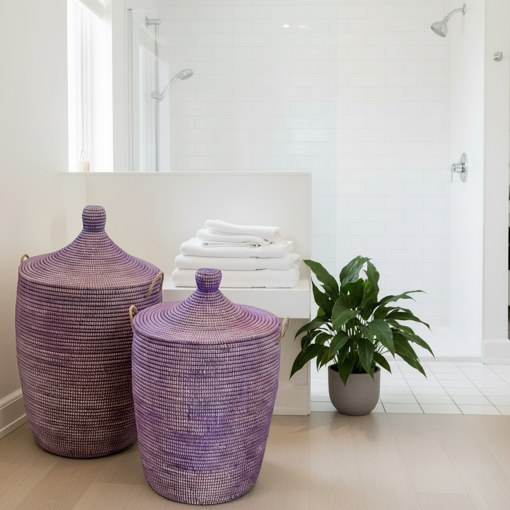 Lilla vasketøjskurv, håndflettet med Senegal-låg. Fair Trade