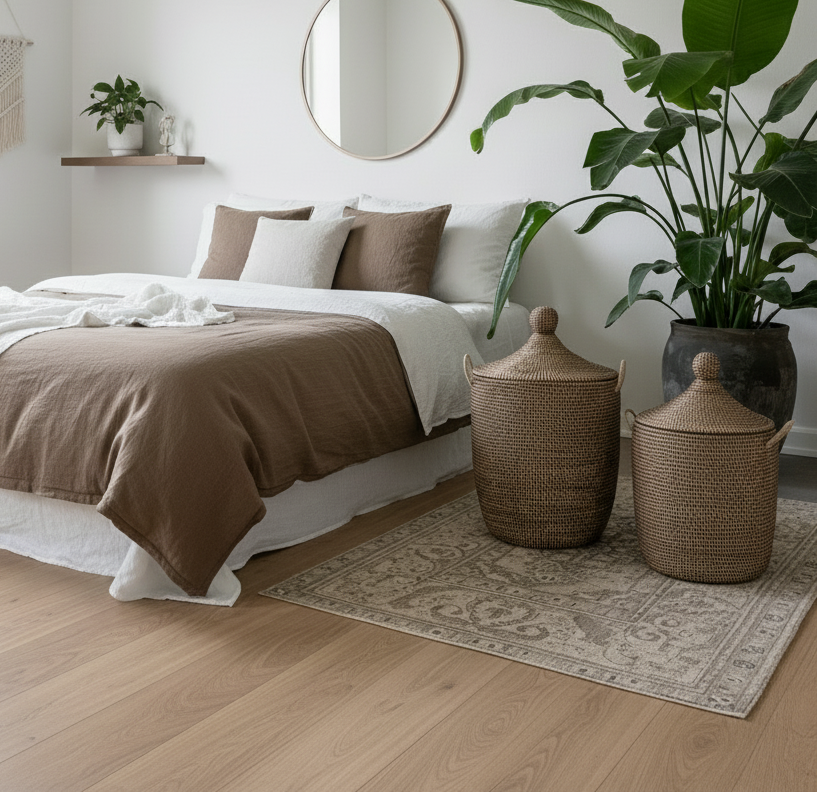 Mørk brun vasketøjskurv, håndflettet med Senegal-låg. Fair Trade