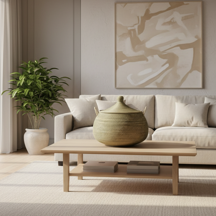 Buttede ball baskets (Ndaa) med låg,army grøn. Fair Trade, Senegal