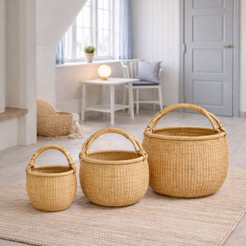 Bolga kurv. Tre størrelser. Natur. Fair Trade, Ghana