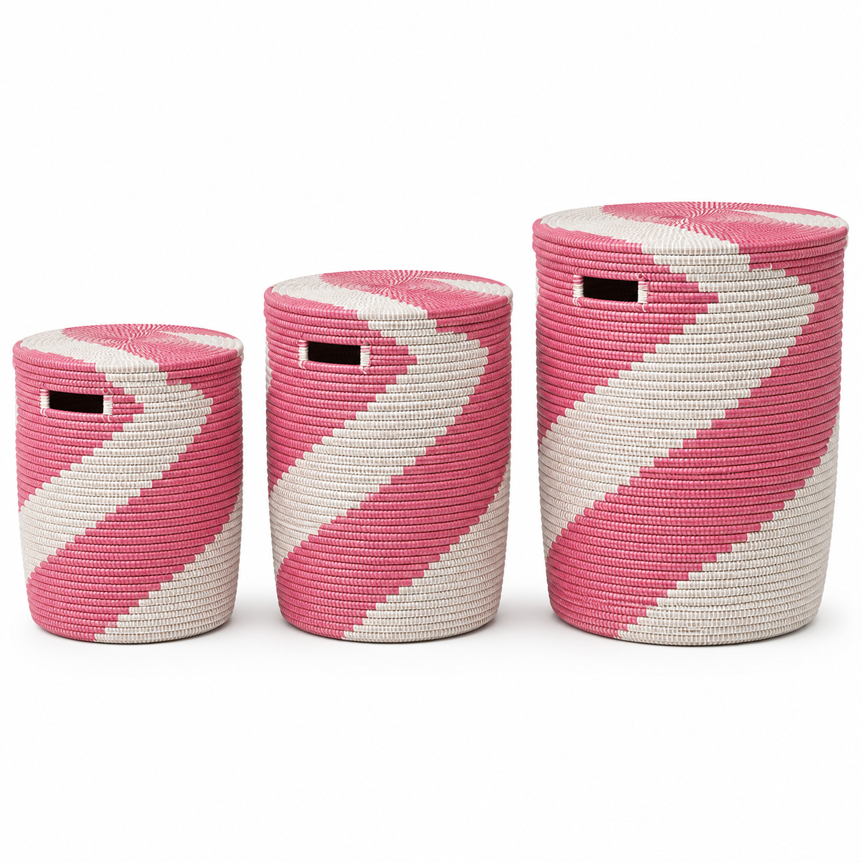Pink/hvid cylinderformet kurv / bord