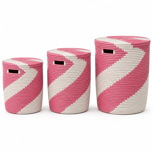 Basket / wicker table, cylindrical, white from Senegal