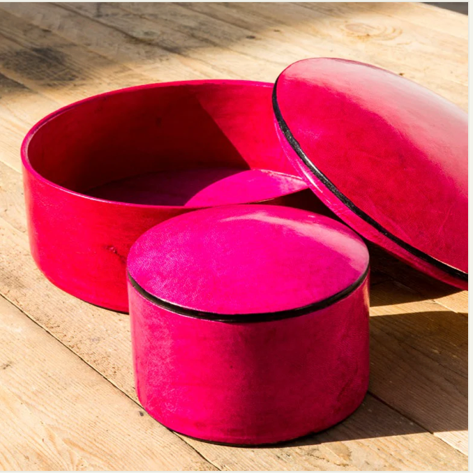 Leather box in pink, two sizes. Fair Trade from Burkina Faso