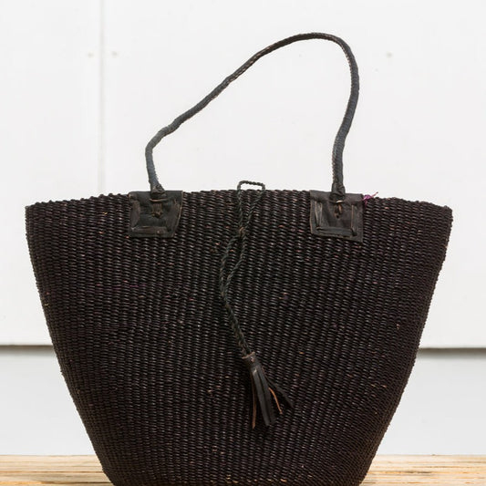 Shoulder bag with leather strap, black, Fair Trade, from Ghana