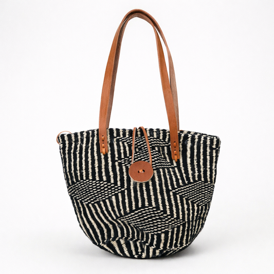 Skuldertaske med lynlås - sisal og uld