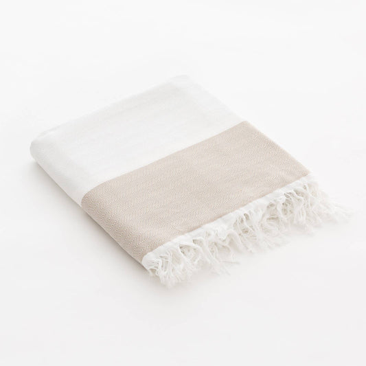 Strandhåndklæde-sarong i bomuld: Beige/hvid, 90x180 cm